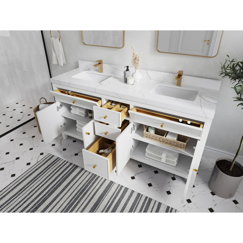 72'' Double Bathroom Vanity with Quartz Top, Empira Quartz