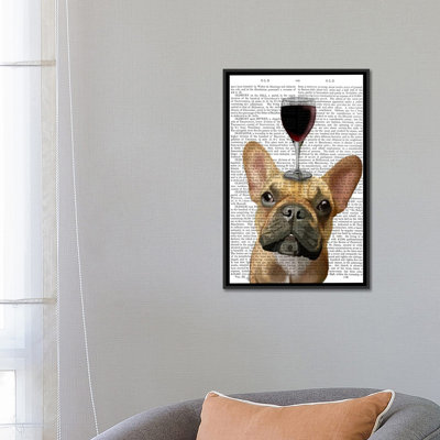 « dog au vin avec bouledogue français sur fond d’impression », reproduction sur toile tendue Fab Funky