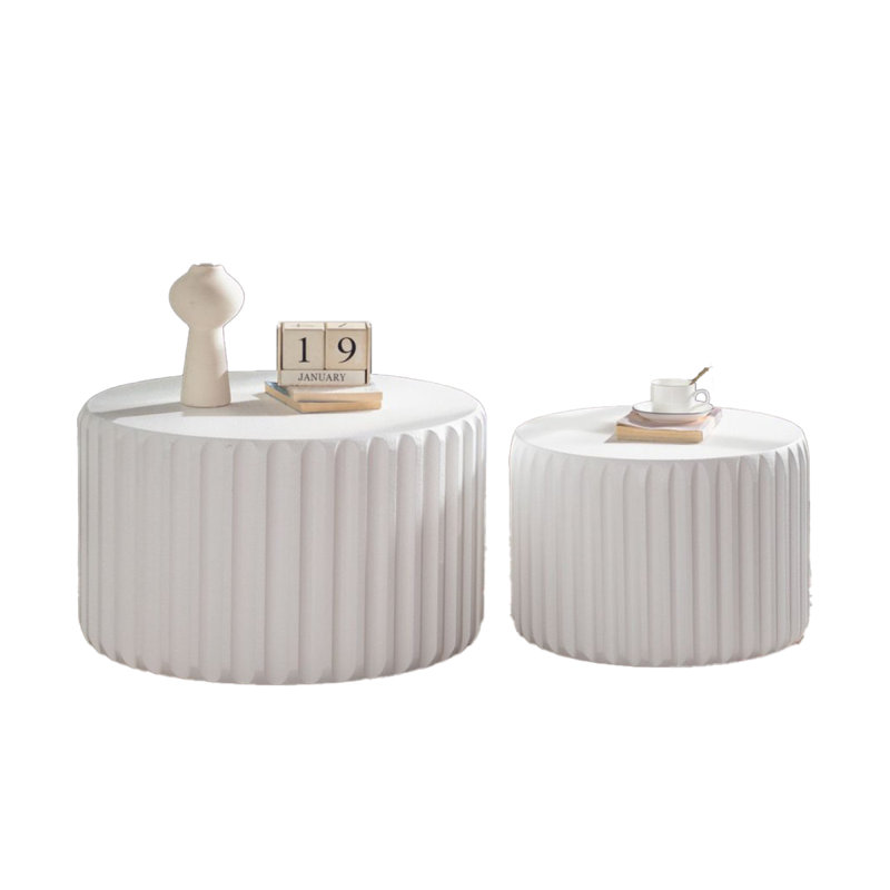 Ensemble de tables basses rondes festonnées blanches, Blanc, crème