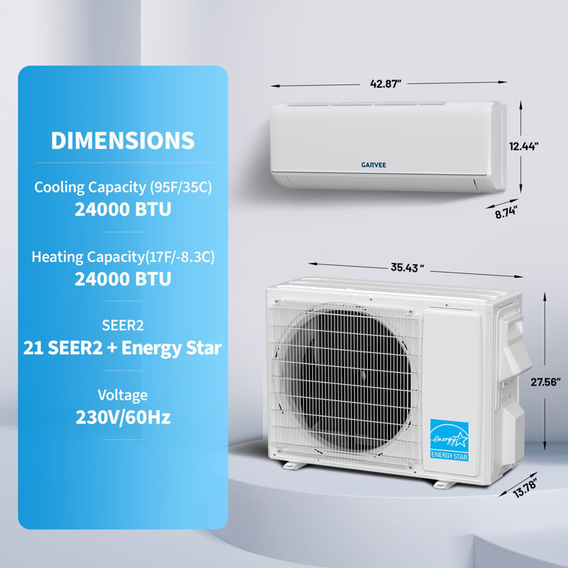 24000 BTU Mini pompe à chaleur à courant alternatif divisé 21 SEER2 onduleur sans conduit 208-230V WiFi