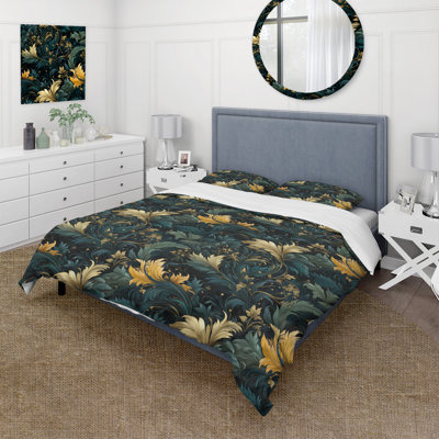 Ensemble de housse de couette feuille vert et jaune Harmony