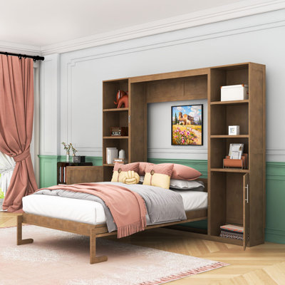 Lit escamotable avec tablettes et armoires de rangement