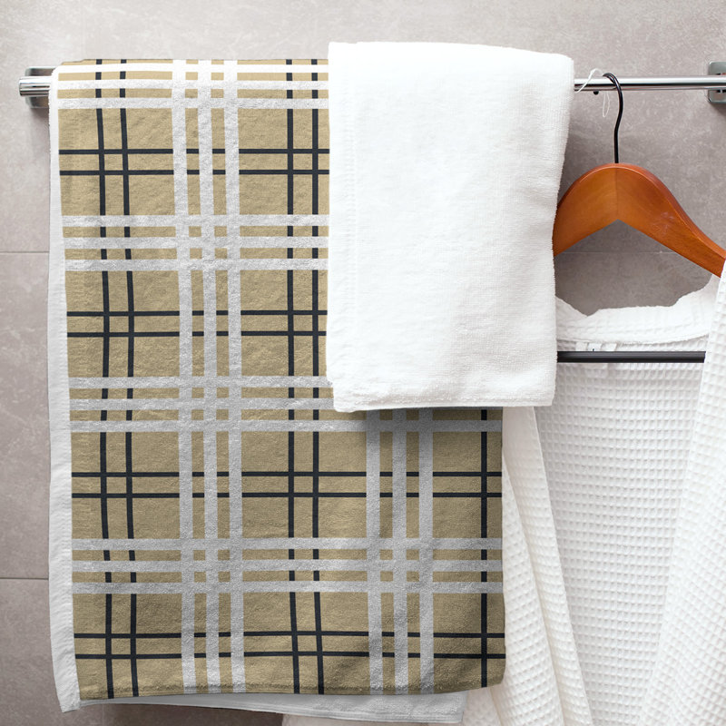 Bath Towel, Old Gold/Black/White, Microfiber