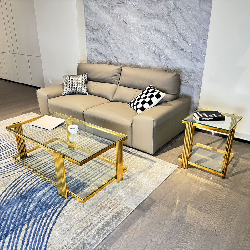 Clate Glass Top Coffee Table, Gold, Clear