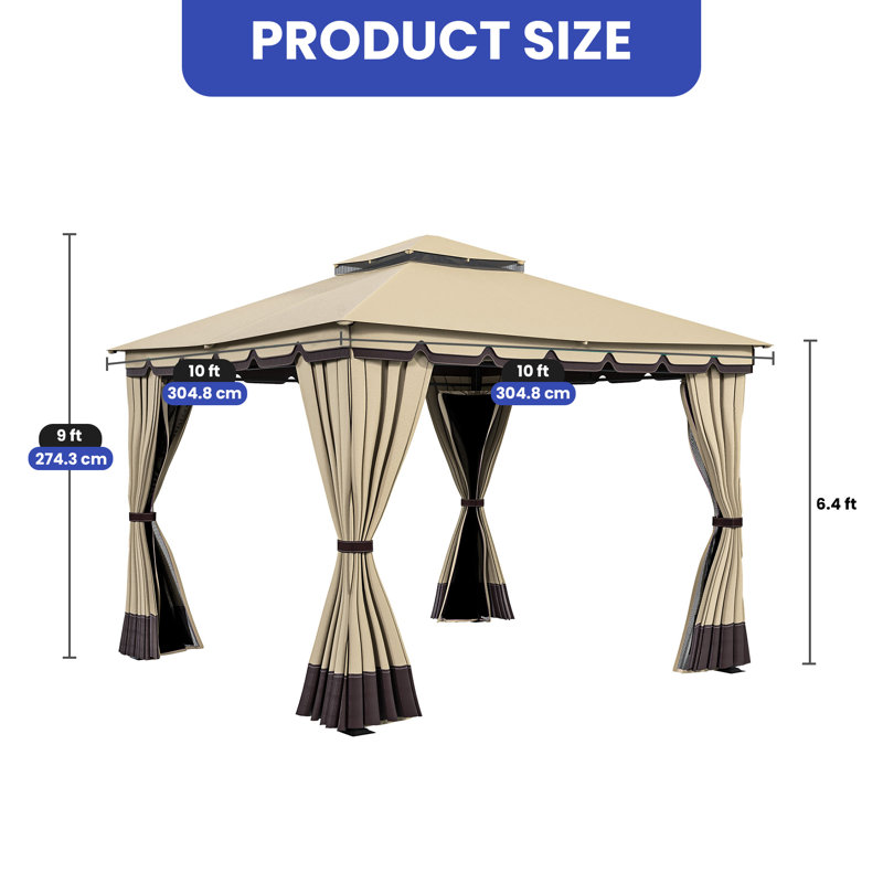 Outdoor 10 Ft. W x 10 Ft. D Soft Roof Gazebos Metal Patio Gazebo