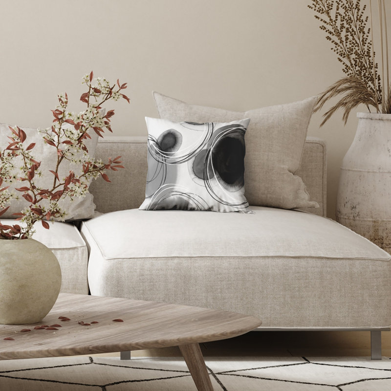 Americanflat Throw Pillow - Sewn-In Insert - Polyester - Abstract Design, Black/White, 18''H x 18''W