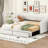 Twin Xl To King Size Beige Upholstered Daybed With Two Storage Drawers, Soft And , Wood Slats Support Expandable Optimal Back Arm Support, No Spring Box Needed