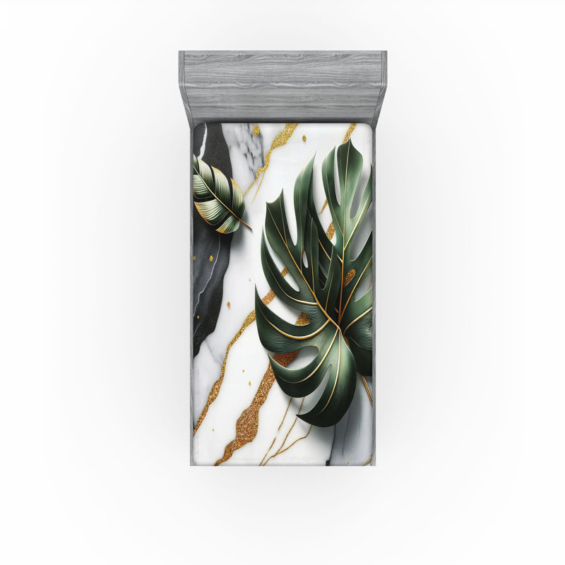 Drap-housse Ambesonne Monstera_ Marbre Mid Century Boho_ Dimgray vert forêt, Drap-housse de taille simple