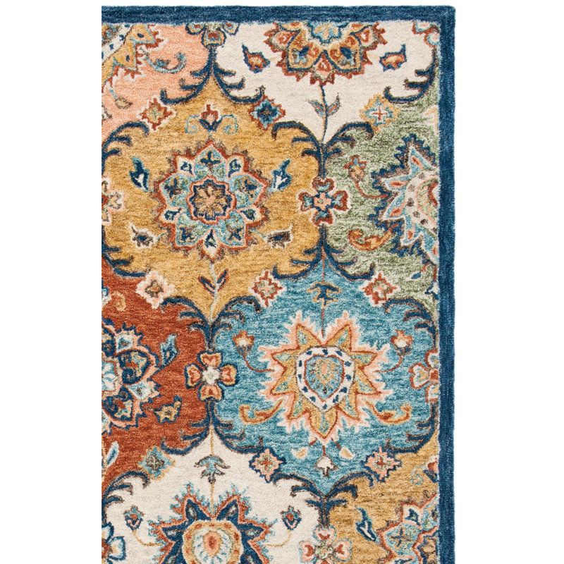 Tapis bleu / rouille en laine touffeté à la main Rumley, Rectangle 9 pi x 12 pi