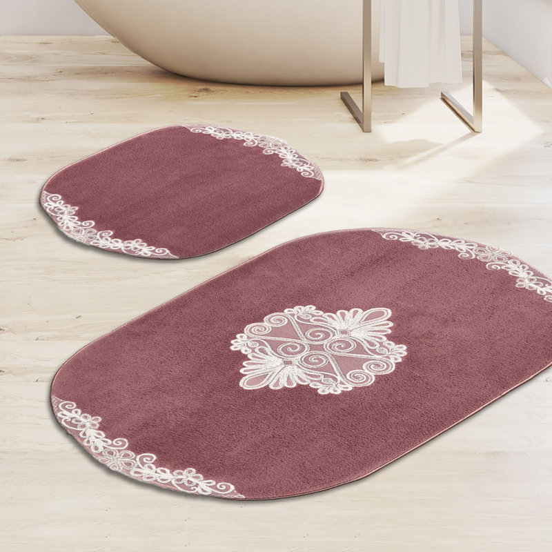 Ensemble de luxueux tapis de bain (2 pièces) en polyester de 19,7 po x 23,6 po et de 23,6 po x 39,4 po | Sous-tapis antidérapant, hauteur de poils de 0,6 po | Lavable à la machine à 86 ° F, parfait pour le confort et le style dans votre salle de bain