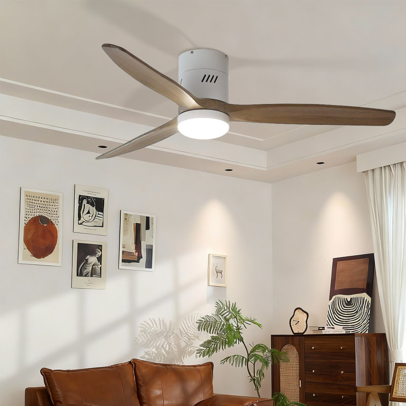 Ryme 52 po Ventilateur de plafond encastré standard en chêne blanc clair avec DEL et télécommande avec moteur à courant continu réversible