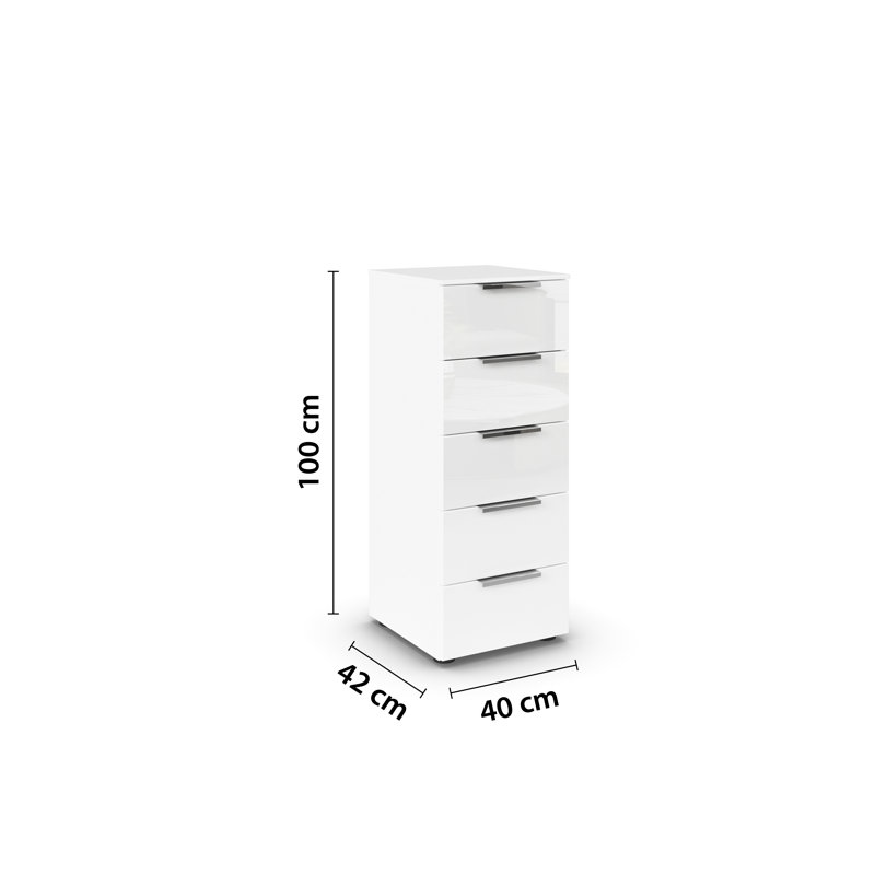 Flipp 5 Drawer 40Cm W Chest, Alpine White/White Glass/Chrome