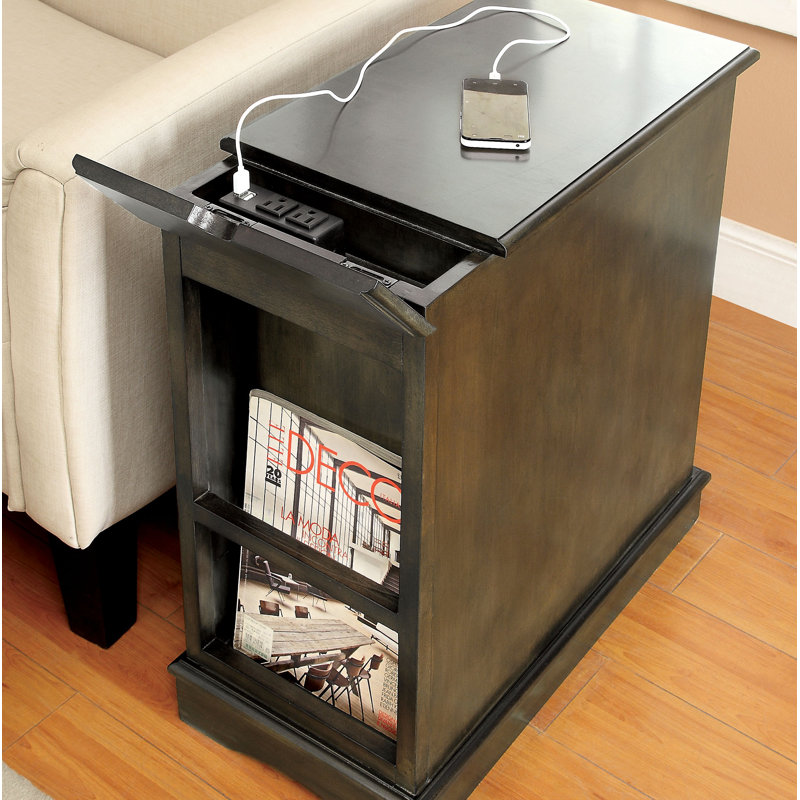 Abrahamson Drum End Table with Built-In Outlets, Grey