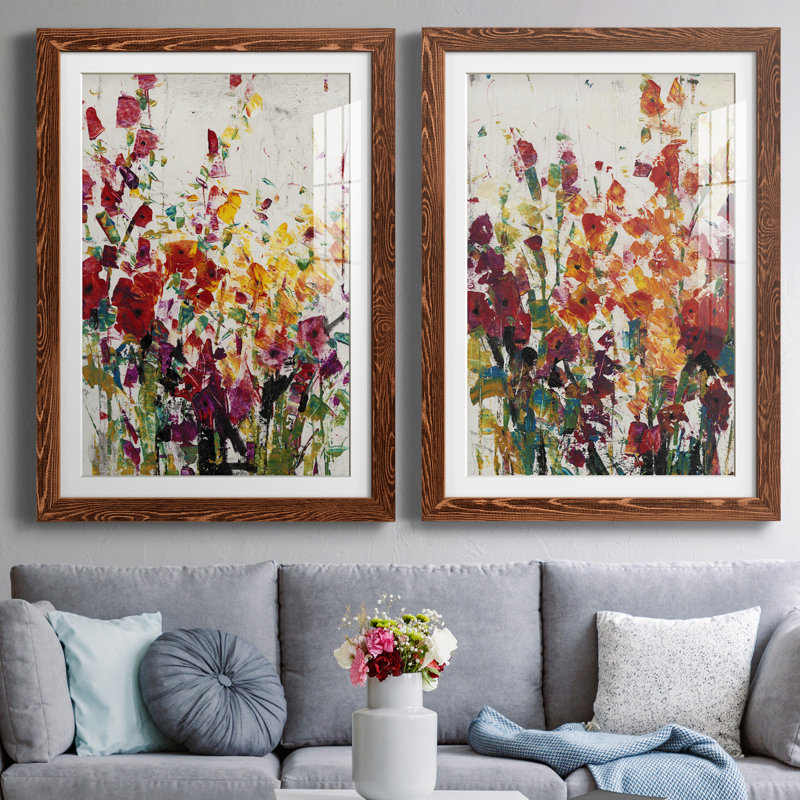 Fleurs sauvages en fleurs I encadré mat - prêt à accrocher, Cadre en érable, H 31,5 po x l 47 po x P 1,5 po
