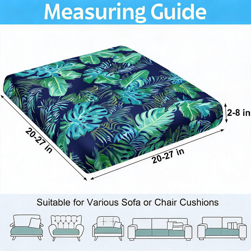 Ensemble de 8 housses de coussin de patio extensibles, protecteurs de coussin de chaise d'extérieur à imprimé floral botanique, housses de siège de meuble à ourlet élastique lavable, feuilles de palmier