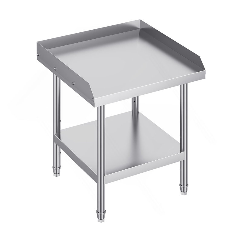 Table de travail en acier inoxydable, table de travail de préparation des aliments 24 x 24 x 26 pouces, table de travail robuste à 3 côtés avec dosseret, table de travail en métal à hauteur réglable pour hôtel de restaurant