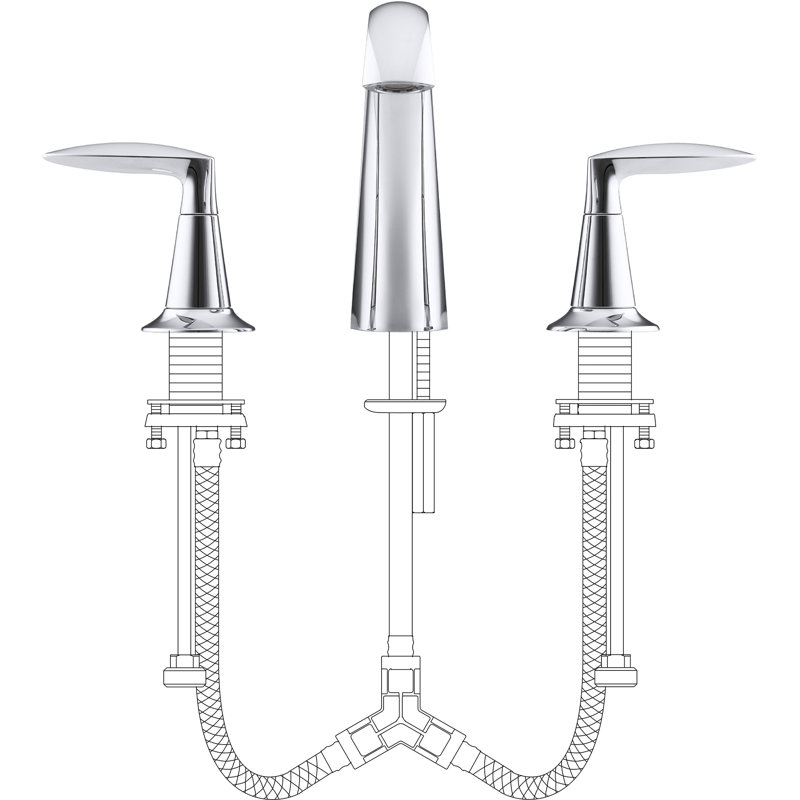 Alteo Widespread Bathroom Faucet with Drain Assembly, Polished Chrome