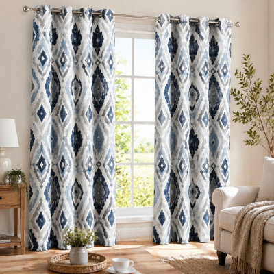 2Pcs rideaux bloquant le soleil à motif géométrique à motif de losanges, œillets imprimés de style tribal, obscurcissant artistique bohémien pour salon / chambre à coucher