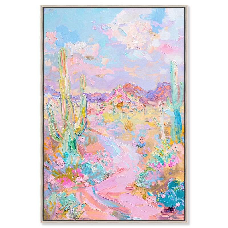 Toile de paysage rose et bleu sarcelle par Art Remedy, H 16 po x l 11 po, Cadre flottant, Doré