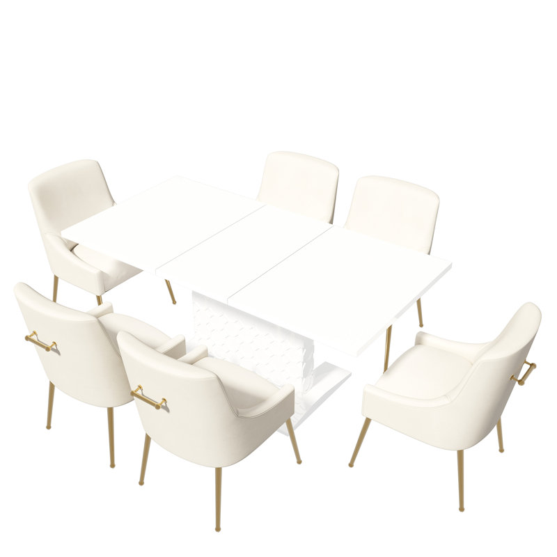 Table de salle à manger extensible pour 6 personnes Magallanes, Blanc, Beige