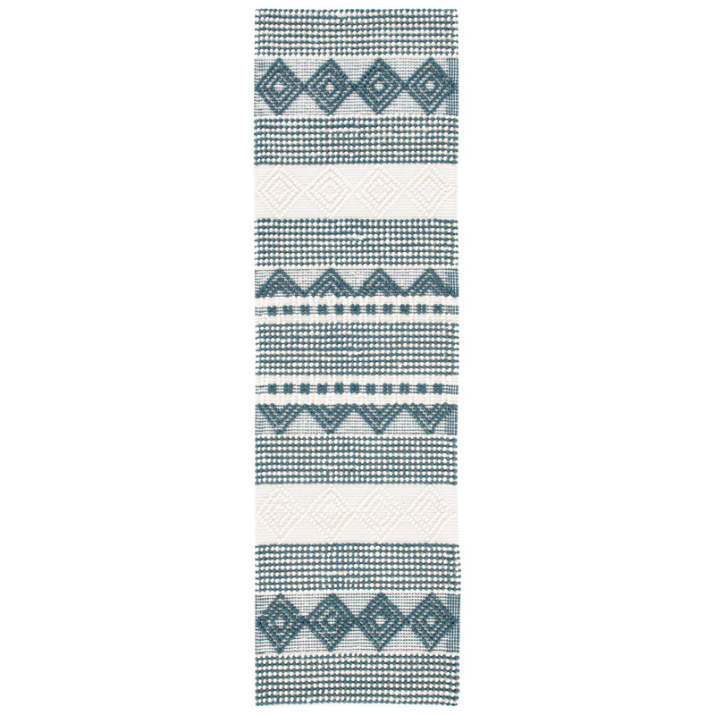 Southwestern Hand Woven Wool/Cotton Southwestern Rug, Runner 2'3" x 6', Dark Green/Ivory
