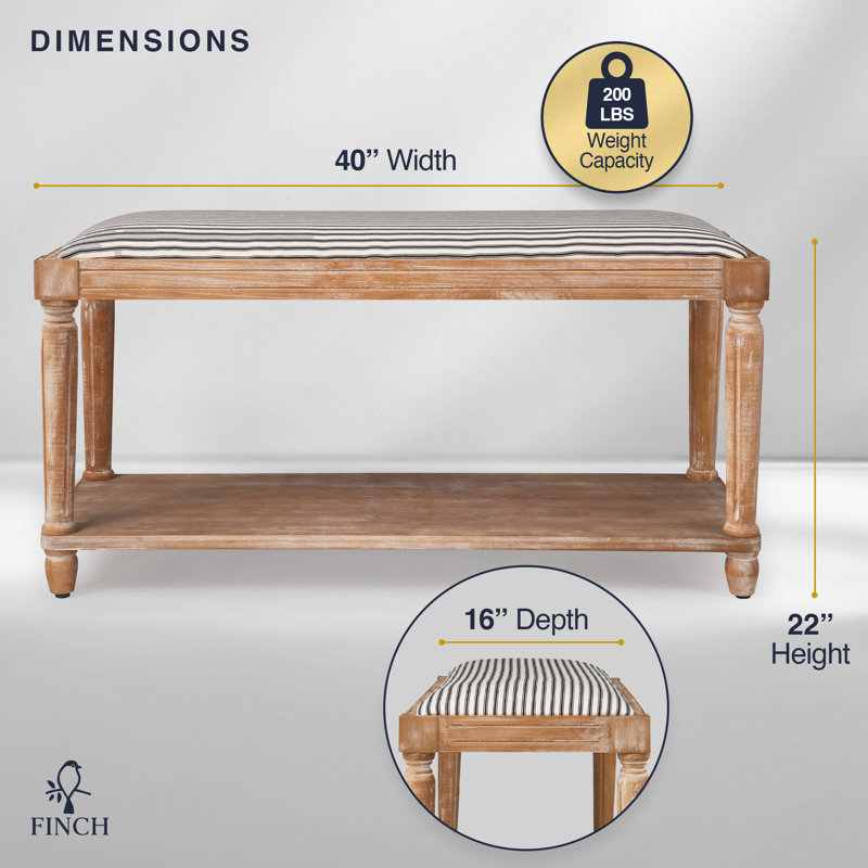 Distressed Natural Cottage-Style Upholstered Bench with Storage
