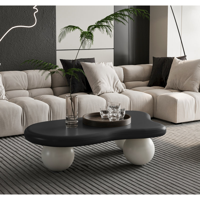 Table basse de 40 pouces en forme de nuage avec 3 pieds sphériques pour le salon, Noir blanc