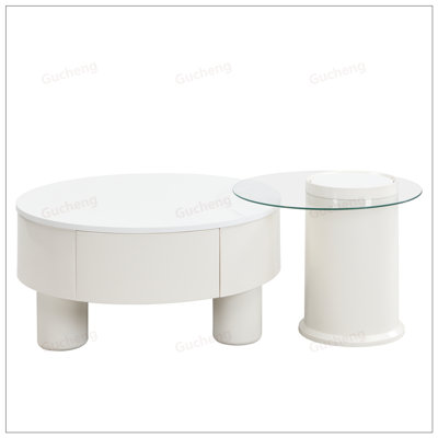 Ensemble de 2 tables basses rondes gigognes avec tiroir de rangement, design moderne et peu encombrant pour le salon