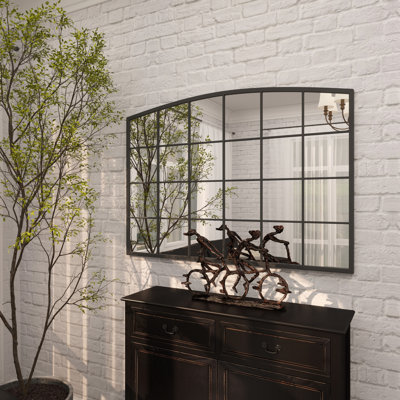 Haider Glass and Metal Arched Window Pane Inspired Wall Mirror