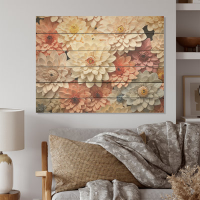 Sunlit Blooms Zinnias Flowers - Zinnias Wood Panel Wall Art On Natural Pine Wood