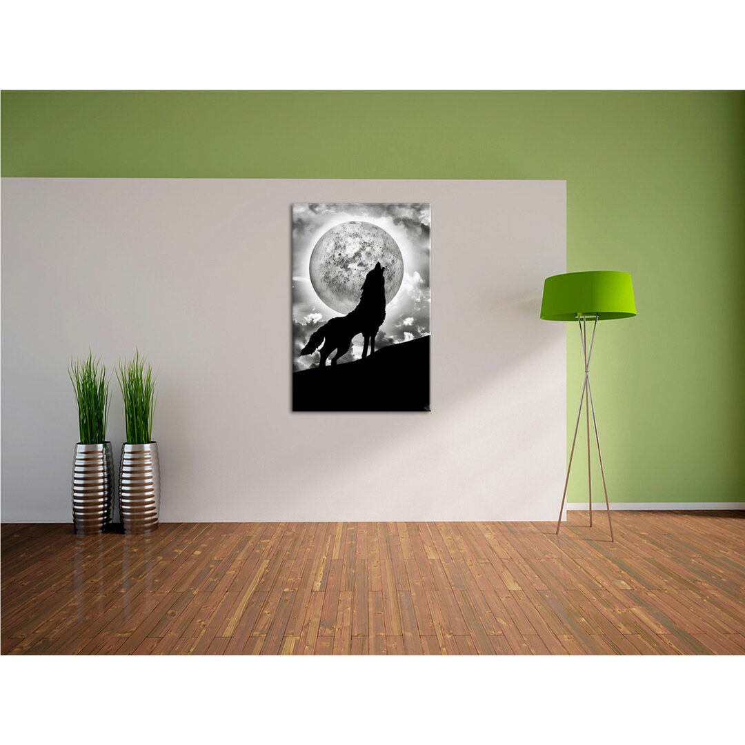 Leinwandbild Wolf heult Mond an