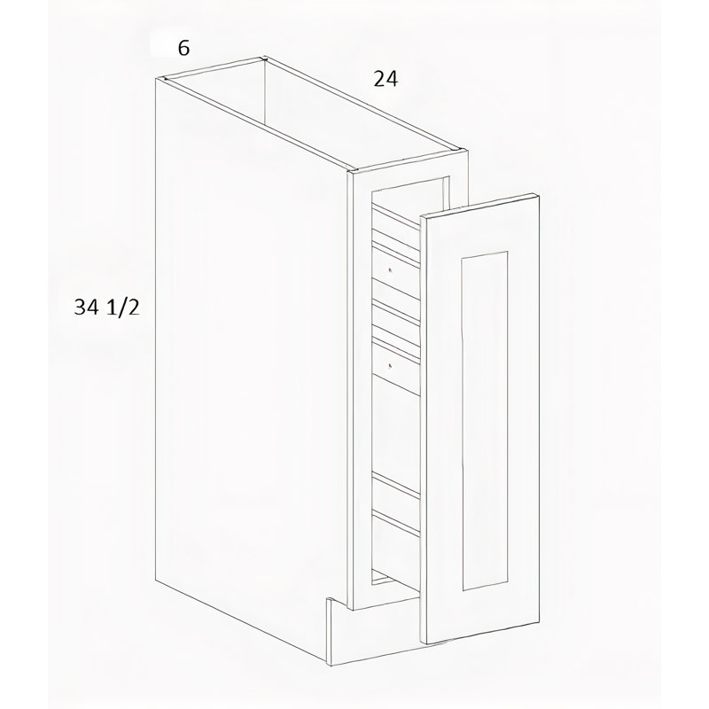 Base Pull Out Spice Rack Cabinet 6"W x 34.5"H x 24"D in White Shaker