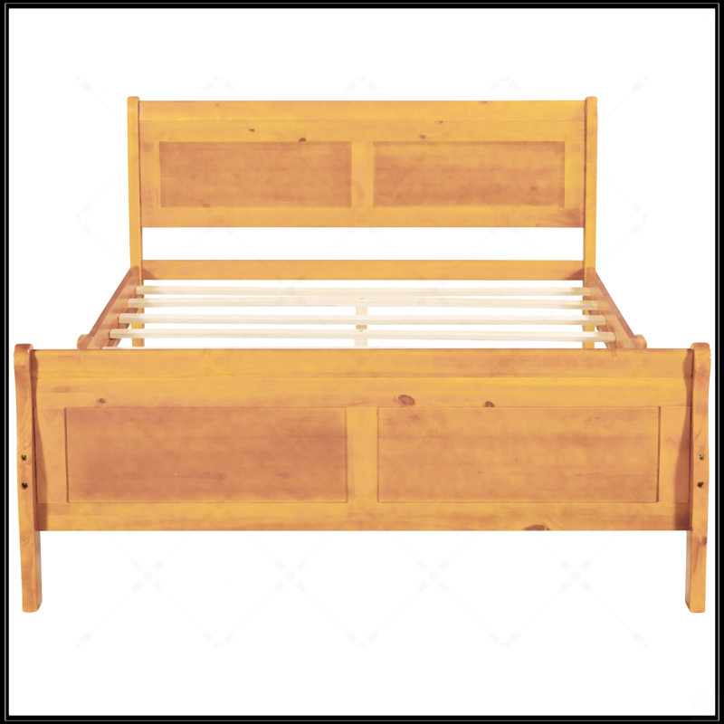 Lit plateforme en bois avec tête de lit et lattes en bois, Lit double, Espresso