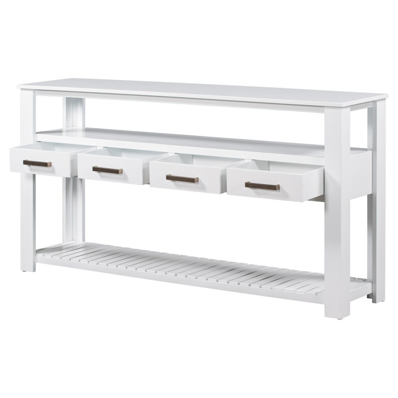 62.2'' Large Entryway Table With 4 Drawers, White