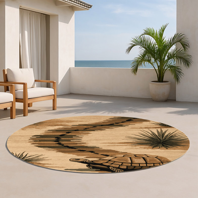 Tapis d'intérieur et d'extérieur brun Nature, Rond 5 pi