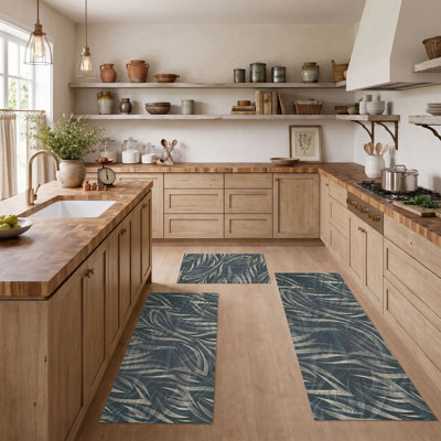 Tropical Leaves Non-Slip Washable Kitchen Mats