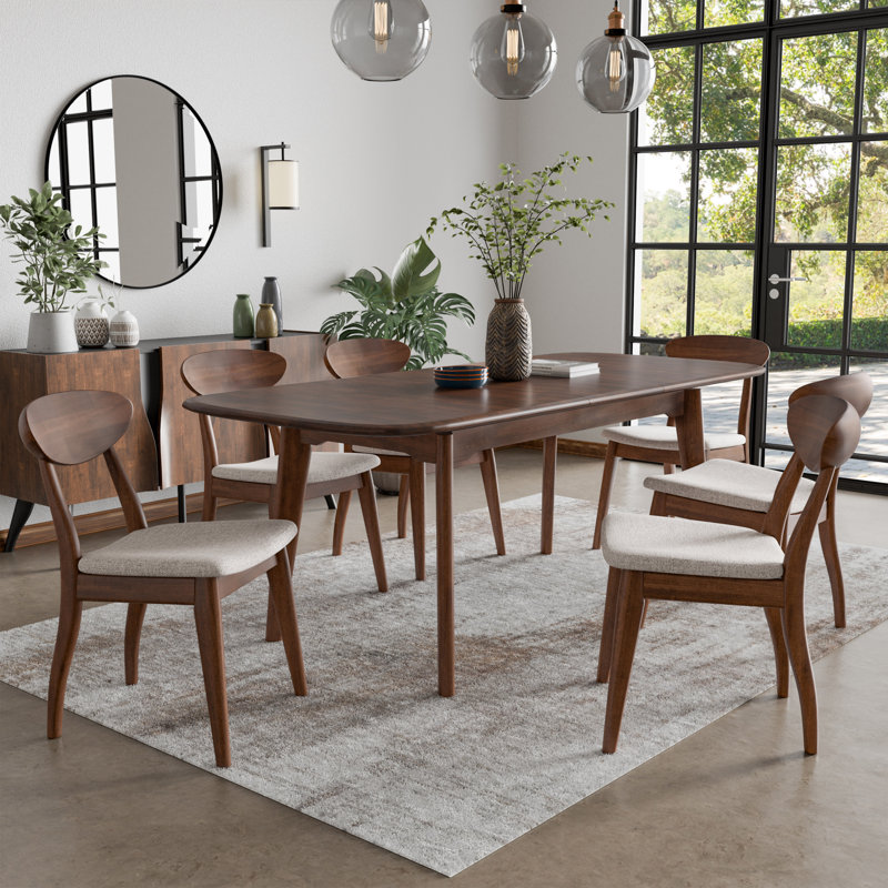 Rozella 7-Piece Dining Table Set, 7 Pieces: Table, 6 Chairs, Cream