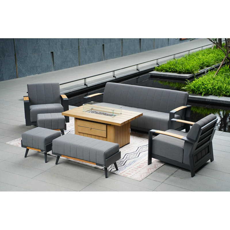 9 - Person Patio Conversation Set with Cushions, Teak