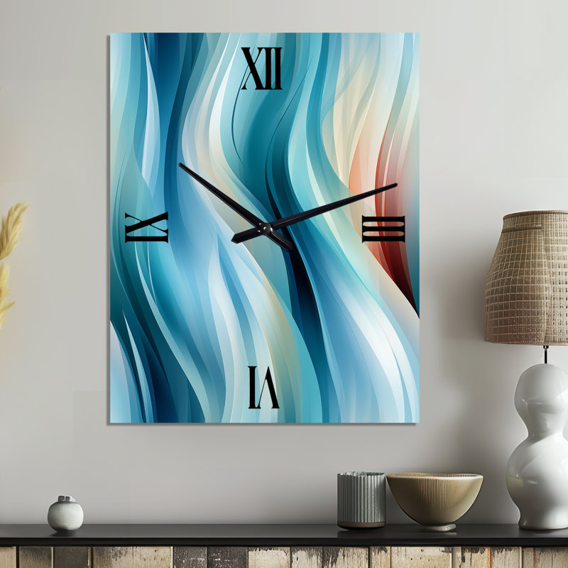 Horloge murale abstraite rayée en métal Blue Harmony Of Waves, Petit