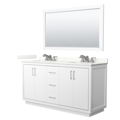 Meuble-lavabo double autoportant 66 po avec plateau en quartz 66 po