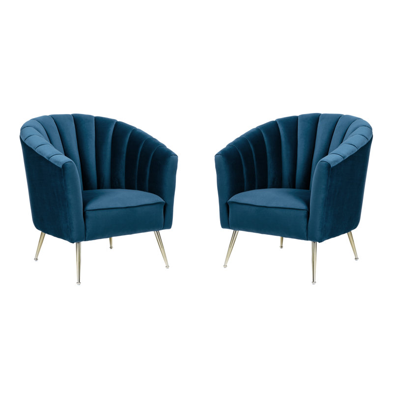 Fauteuil demi-tonneau Rosemont, Velours bleu