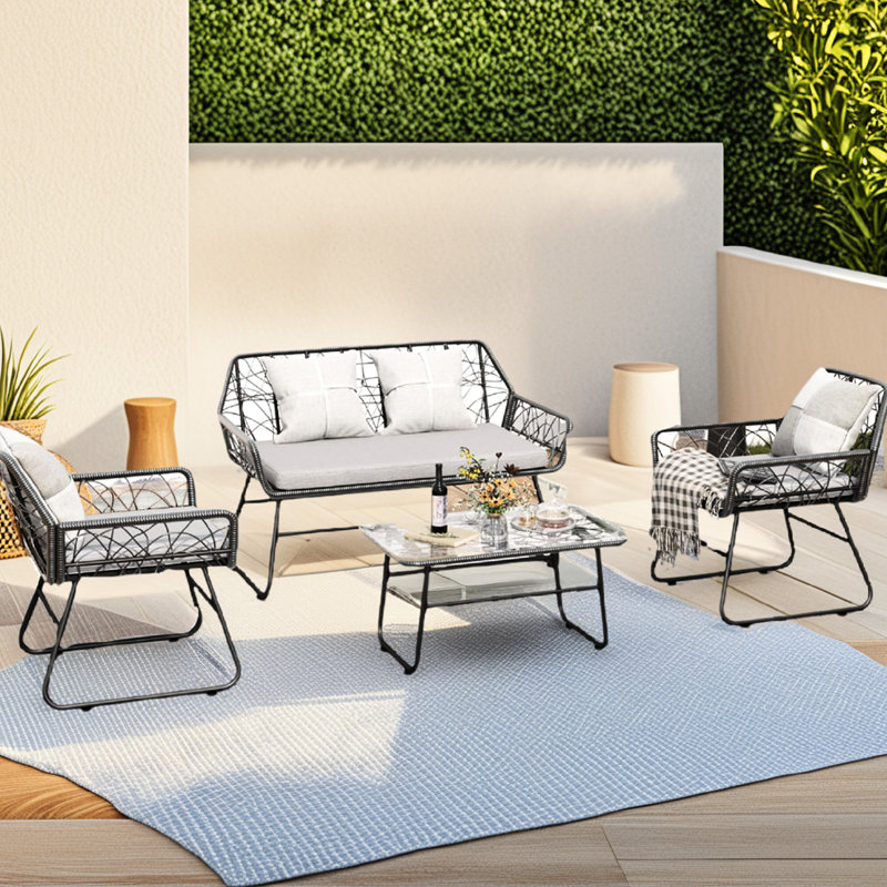 Mobilier de jardin moderne avec coussins amovibles et housses de coussins en verre trempé pour sièges d'extérieur