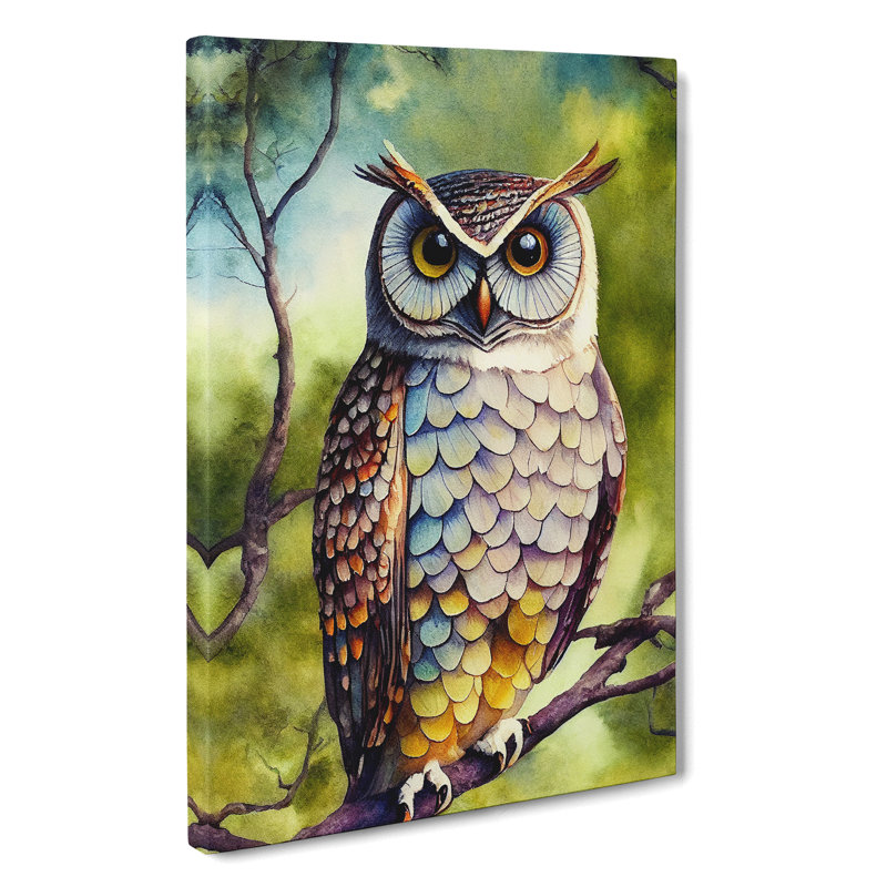 Owl Upon A Branch No.3 - Wrapped Canvas Print, 50cm H x 35cm W x 3cm D