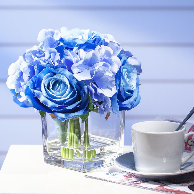 Silk Arrangement in Vase, Blue