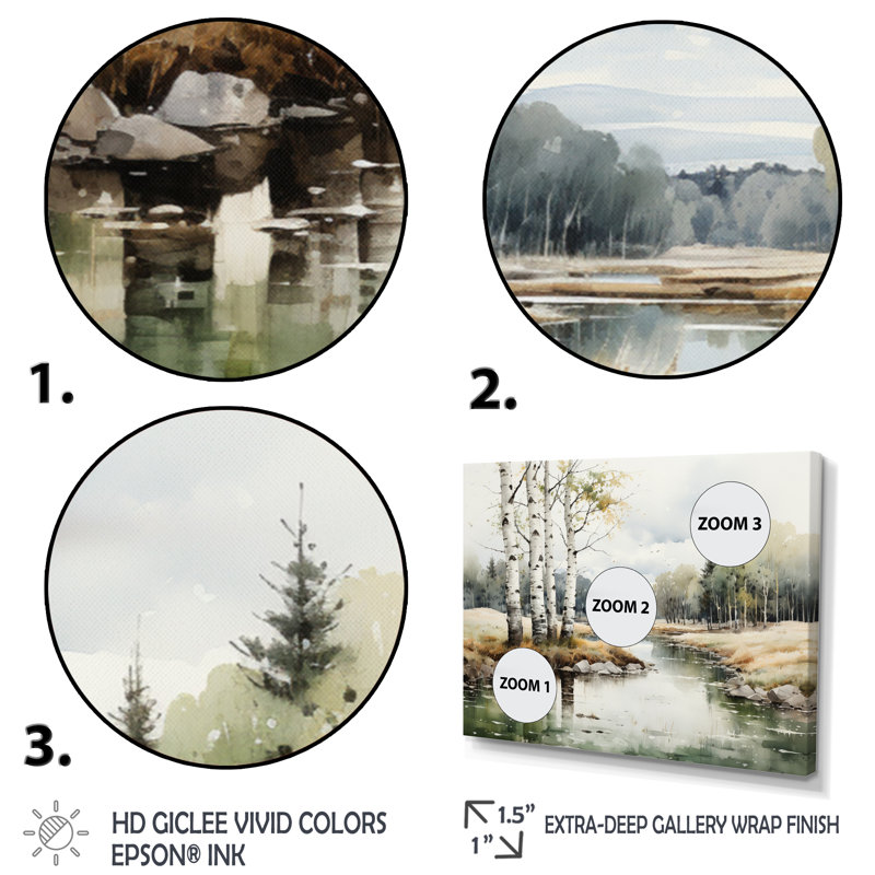Birch Woods Birch Haven - Art mural de bouleau, H 30 po x l 40 po x P 1,5 po, Toile tendue
