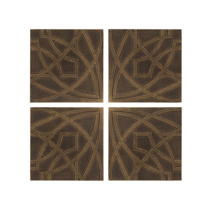 Paquet: Ensemble de 4 tuiles de 8 po x 8 po Frank Lloyd Wright Luxfer Prism, Bronze vieilli / Or