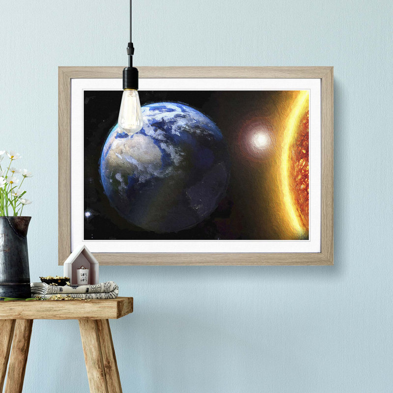 The Sun and Earth - Picture Frame Painting Print, 48cm H x 65cm W x 2cm D, Oak Framed