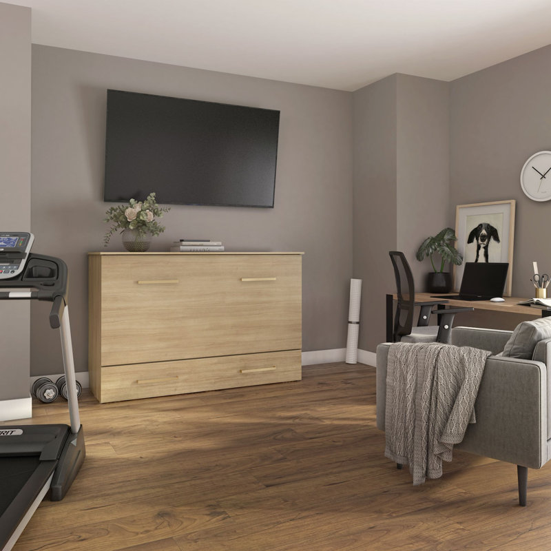 Lit cabinet TRIADE – design escamotable gain de place avec lit queen et matelas inclus – choix de finis, Beige
