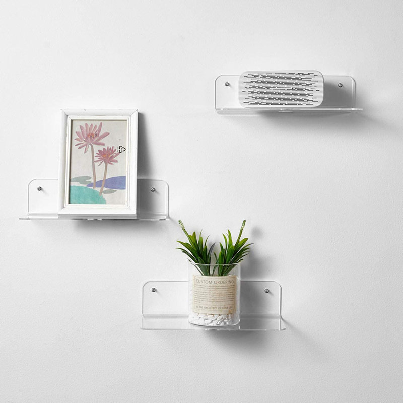 Ensemble de 2 tablettes flottantes avec pinces pour câbles - facilement agrandir l'espace mural - Petite tablette murale en acrylique