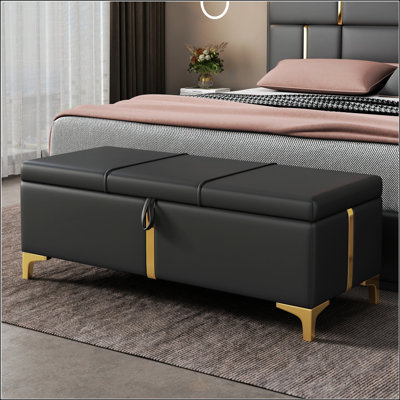 Elegant Upholstered Storage Ottoman With Metal Legs For Bedroom And Living Room, Fully Assembled Except Legs